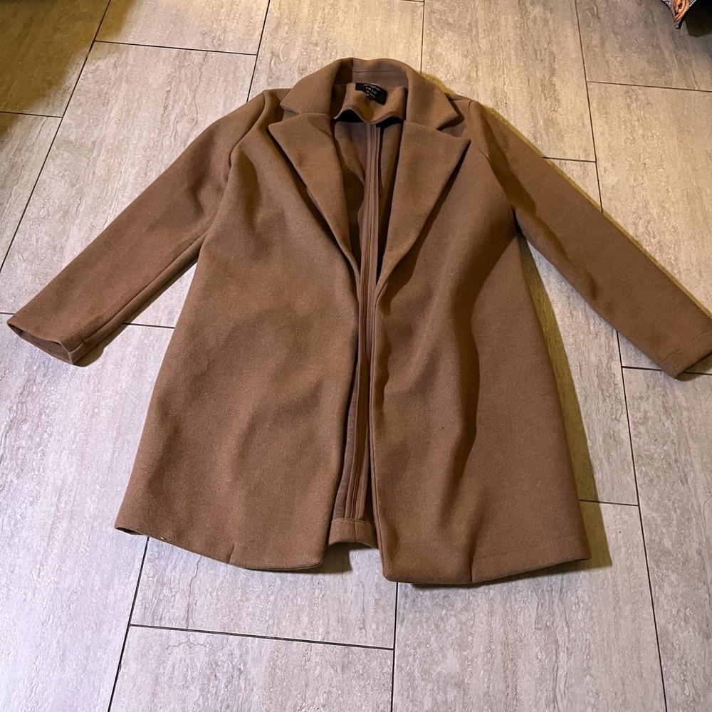 IRIS Los Angeles Coat Womens Small Brown Open Front Unlined Overcoat IJ99307